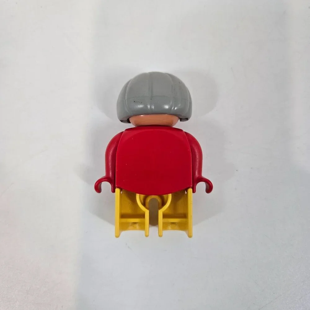 Vintage Lego Duplo Asian Grandma Figure Gray Hair Glasses Red Shirt Brooch 90s
